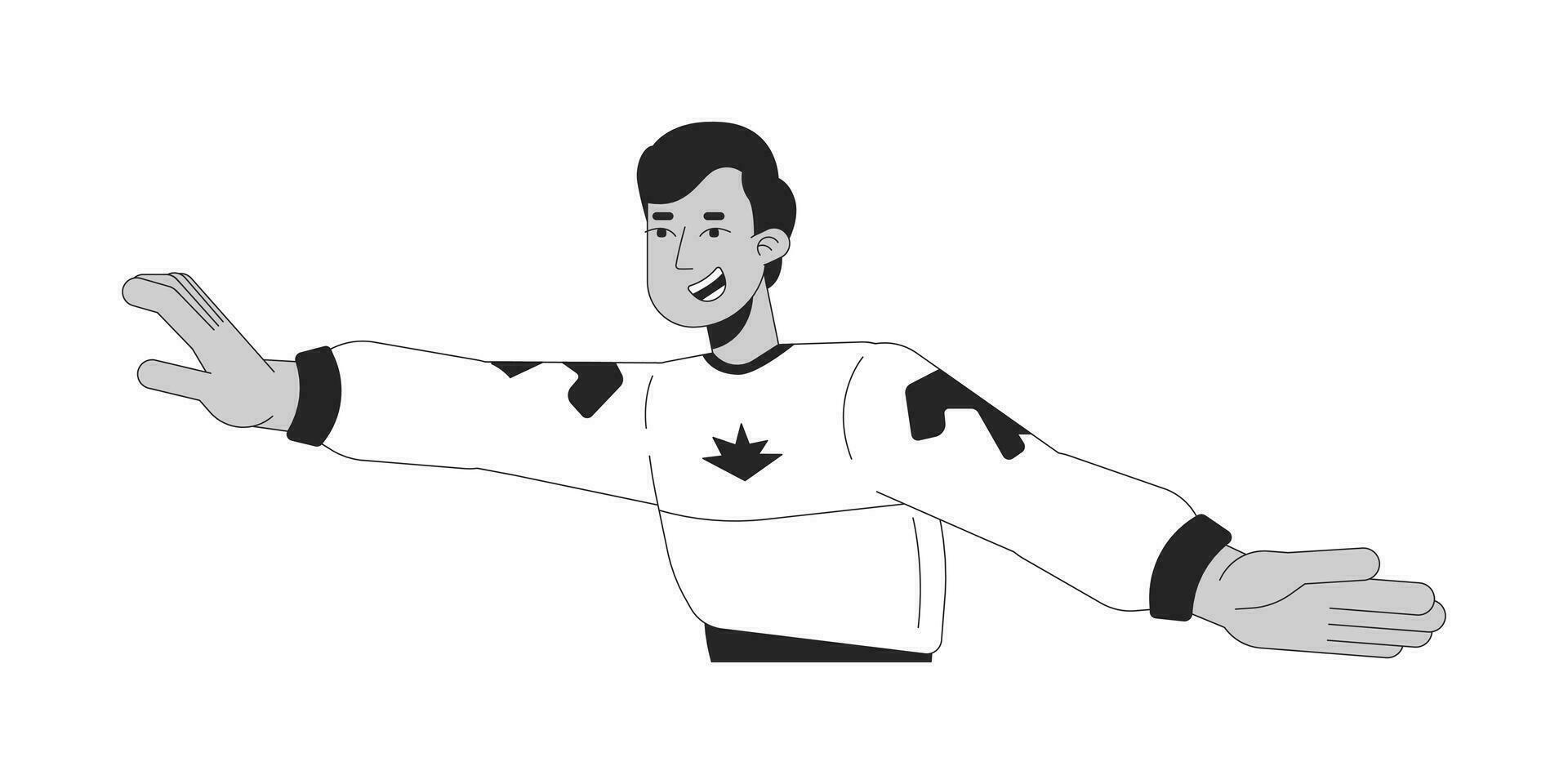 Dance move with hands indian man black and white 2D line cartoon character. South asian guy disco clubbing isolated vector outline person. Nostalgia performance monochromatic flat spot illustration