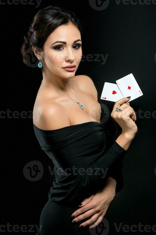 sexy woman with poker cards photo