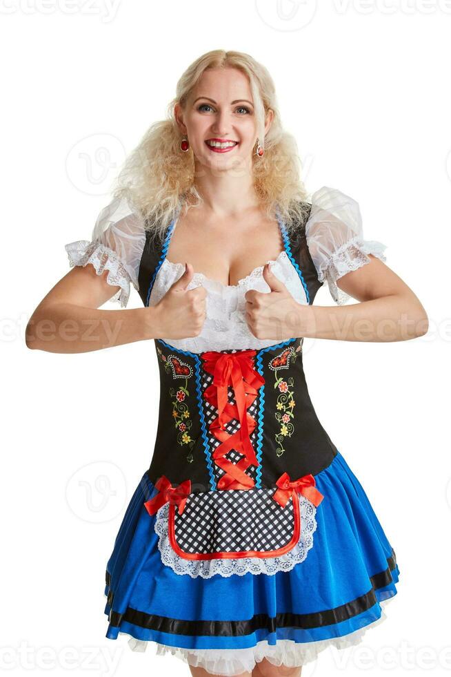 Beautiful young blond girl of oktoberfest beer stein photo