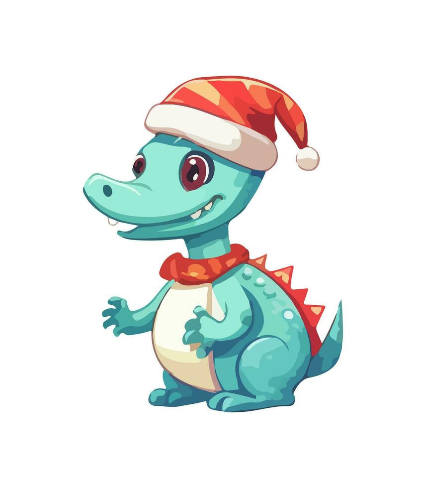 AI generated Vector cute Christmas dragon. Symbol of the New Year. Dinosaur illustration in watercolor style isolated on white background.