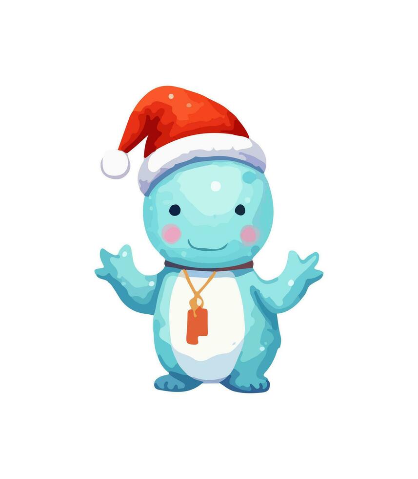 AI generated Vector cute Christmas dragon. Symbol of the New Year. Dinosaur illustration in watercolor style isolated on white background.