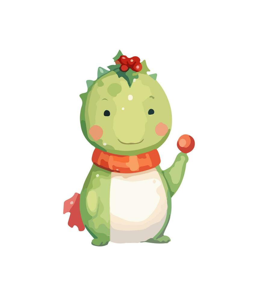 AI generated Vector cute Christmas dragon. Symbol of the New Year. Dinosaur illustration in watercolor style isolated on white background.