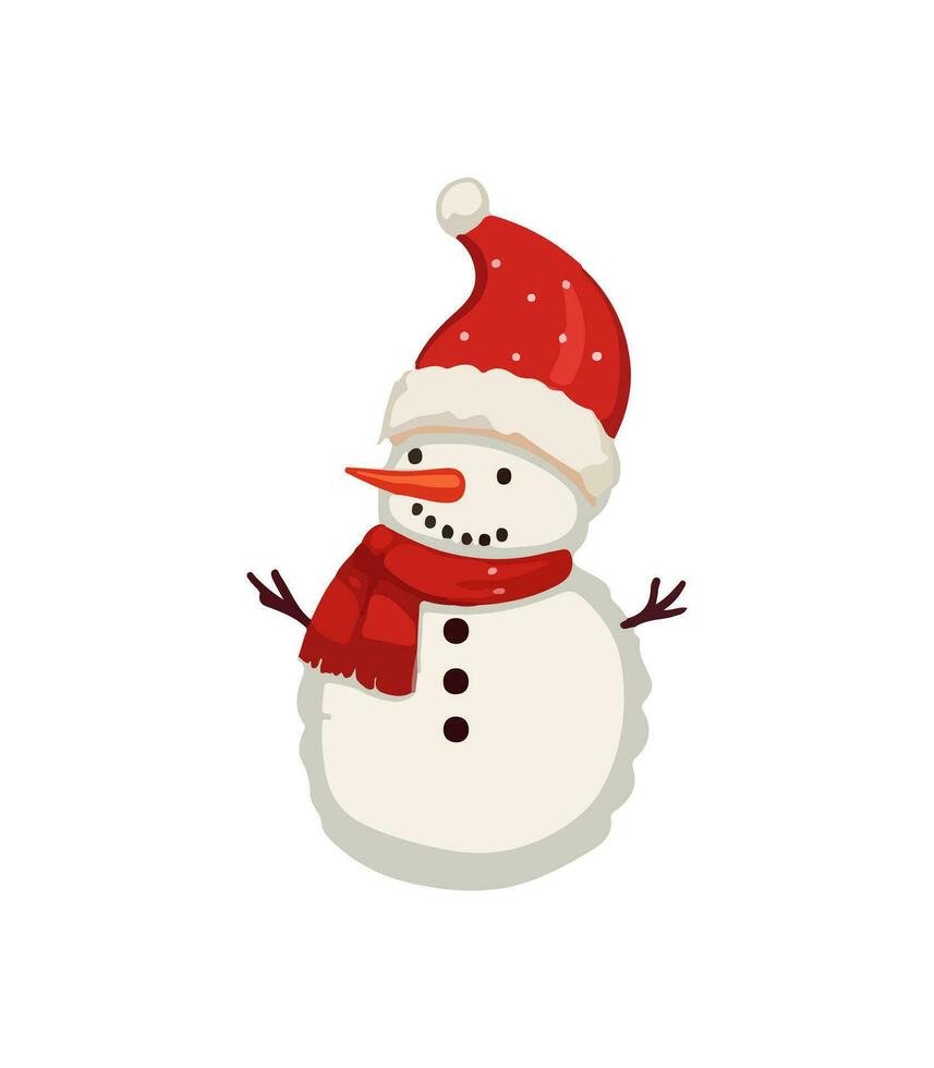 AI generated Snowman with a scarf, gloves and hat isolated in a white background in cartoon watercolor style. Flat design. Vector illustration.