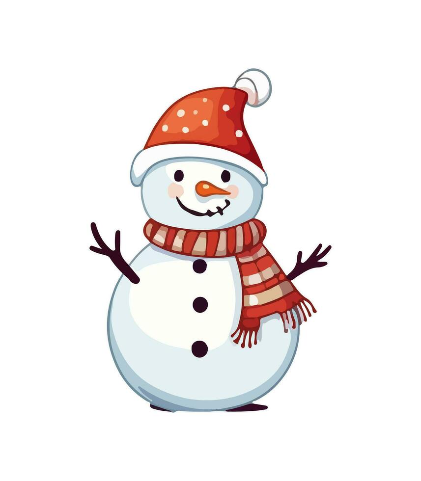 AI generated Snowman with a scarf, gloves and hat isolated in a white background in cartoon watercolor style. Flat design. Vector illustration.