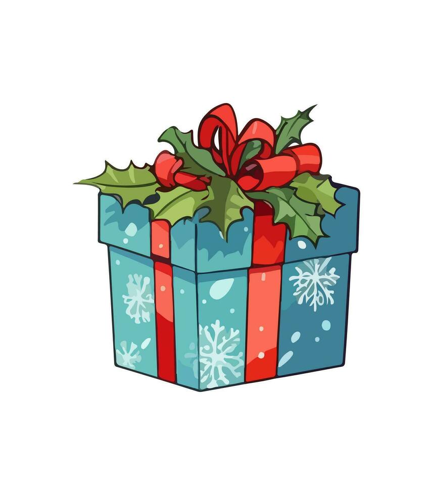AI generated Gift vector illustration. Christmas New Year decoration box. Drawn in cartoon watercolor style isolated on a white background.