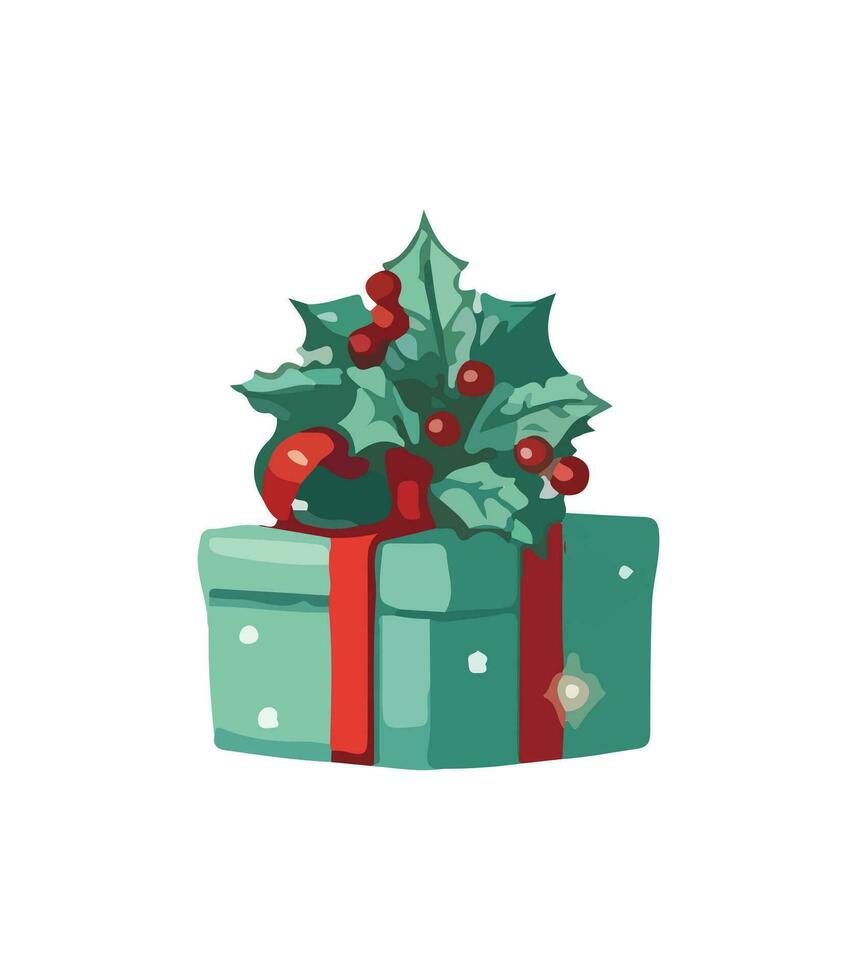 AI generated Gift vector illustration. Christmas New Year decoration box. Drawn in cartoon watercolor style isolated on a white background.