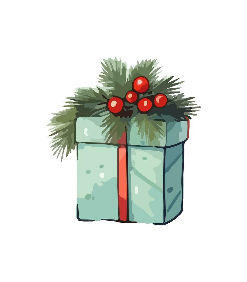 AI generated Gift vector illustration. Christmas New Year decoration box. Drawn in cartoon watercolor style isolated on a white background.