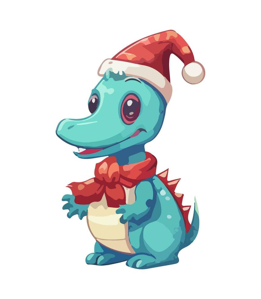 AI generated Vector cute Christmas dragon. Symbol of the New Year. Dinosaur illustration in watercolor style