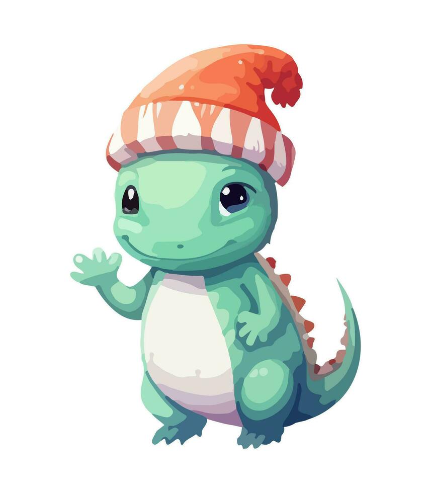 AI generated Vector cute Christmas dragon. Symbol of the New Year. Dinosaur illustration in watercolor style