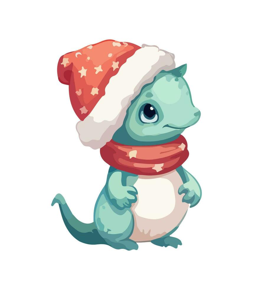 AI generated Vector cute Christmas dragon. Symbol of the New Year. Dinosaur illustration in watercolor style