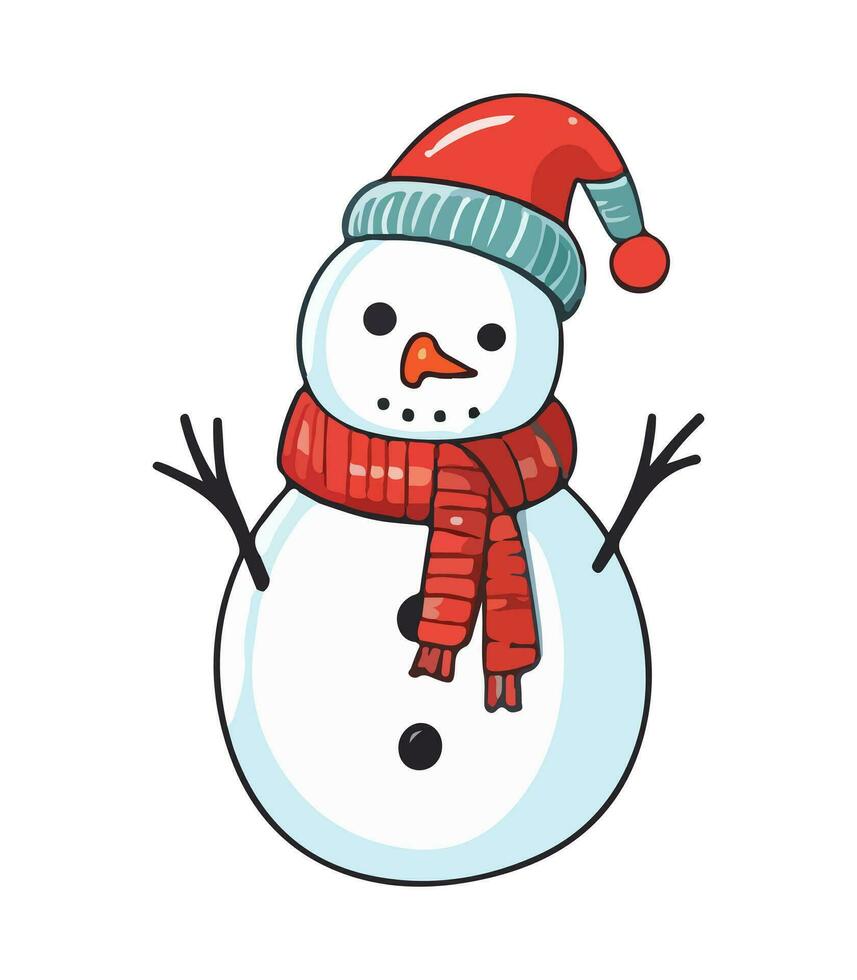 AI generated Snowman with a scarf, gloves and hat isolated in a white background in cartoon watercolor style. vector
