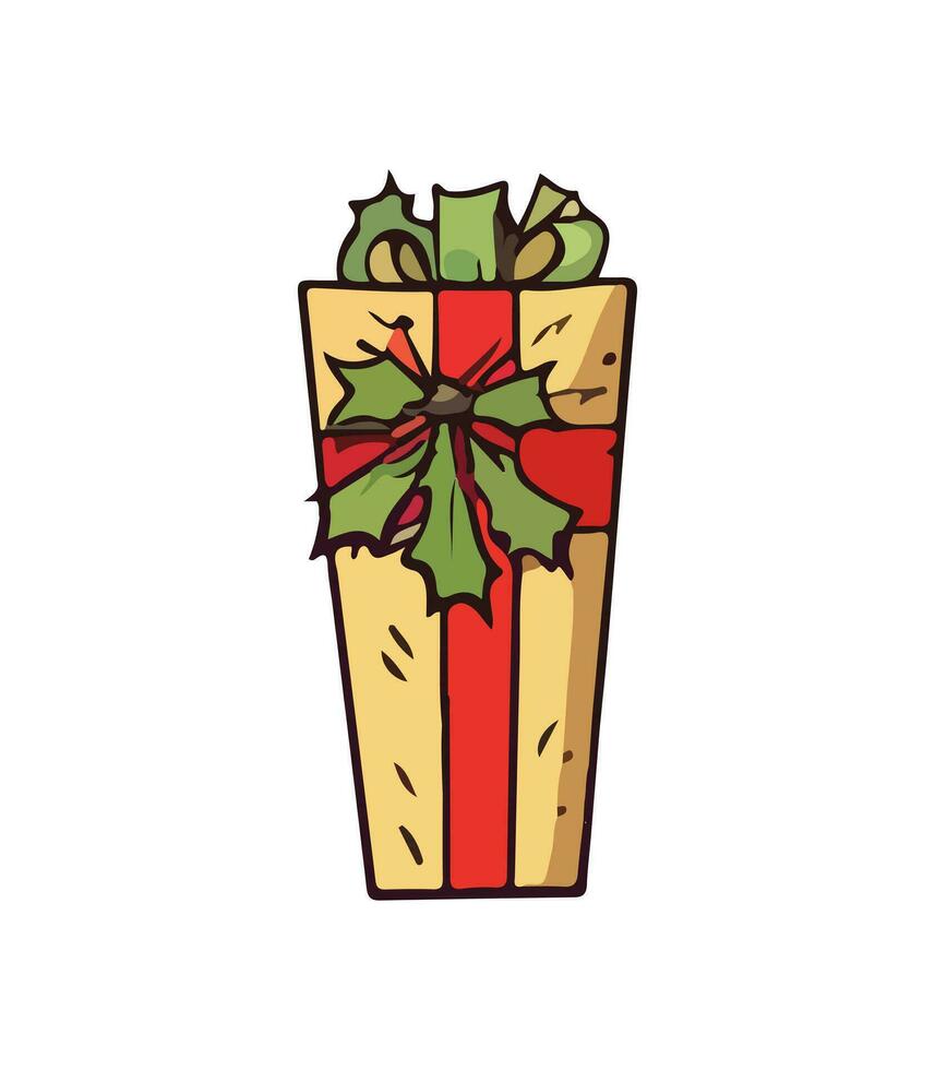 AI generated Gift vector illustration. Christmas New Year decoration box. Drawn in cartoon watercolor style.