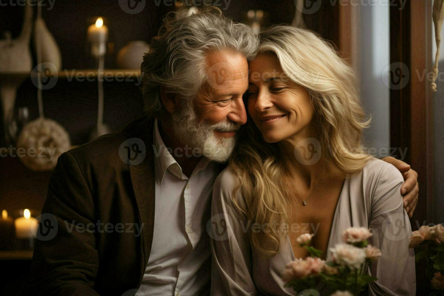 AI generated Couple Hugging in Living Room Depicting Affection, Solace, and Understanding photo