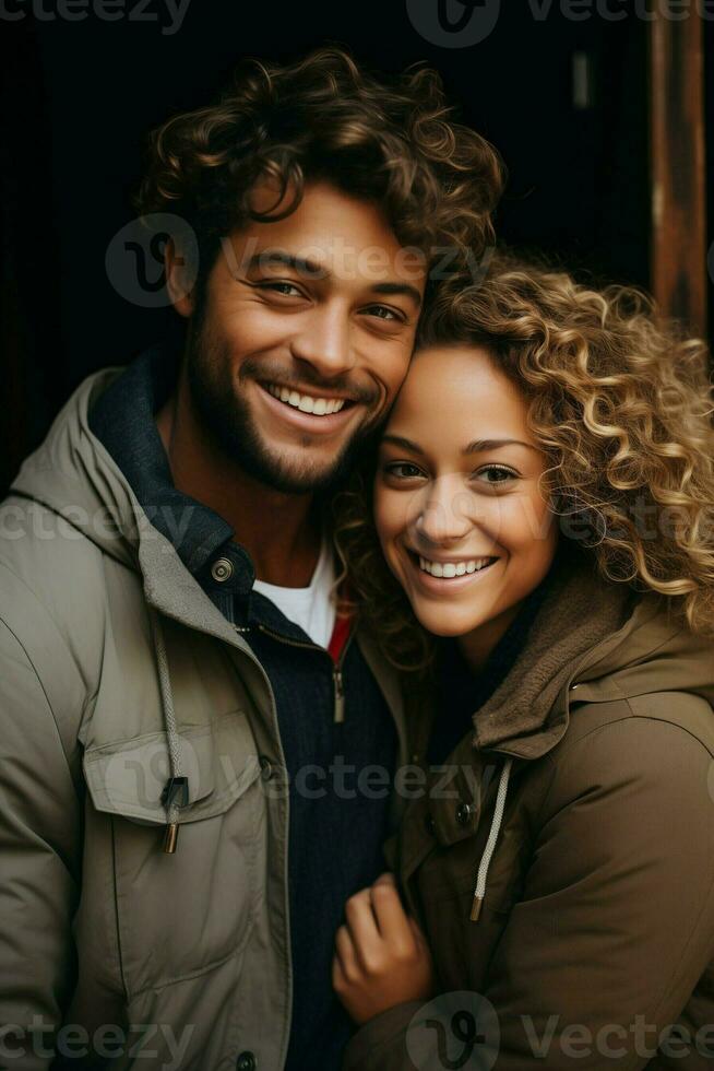 AI generated Affectionate Young Couple Smiling Happily and Embracing photo