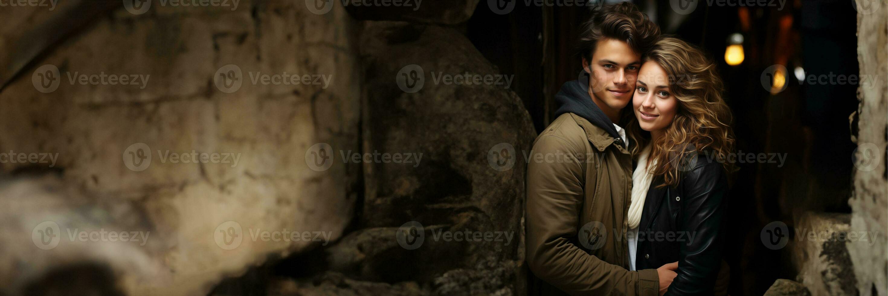 AI generated Attractive young pair holding each other in a warm and loving embrace photo
