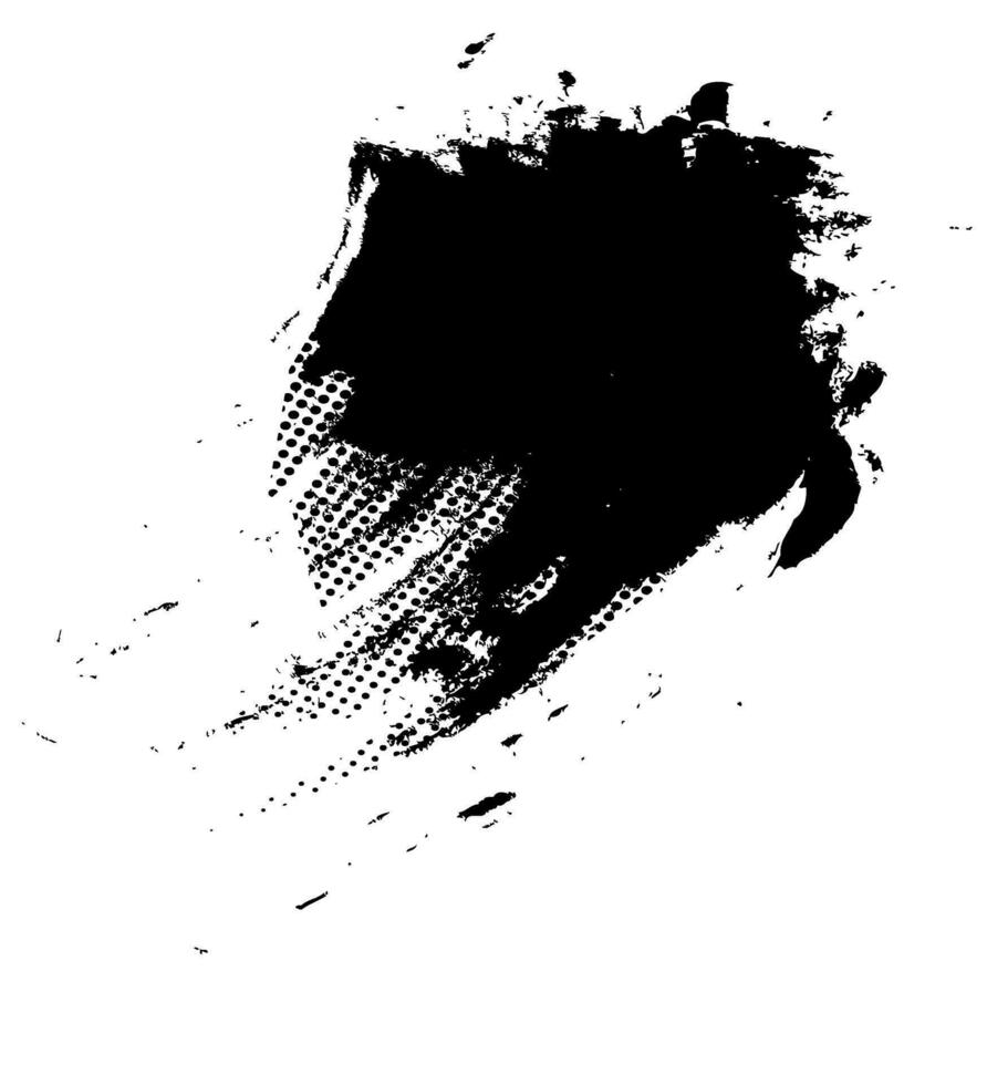 Black paintbrush splattered, abstract rough. Splash ink brush stroke, grunge style, halftone graphic texture. Vector stroke illustration