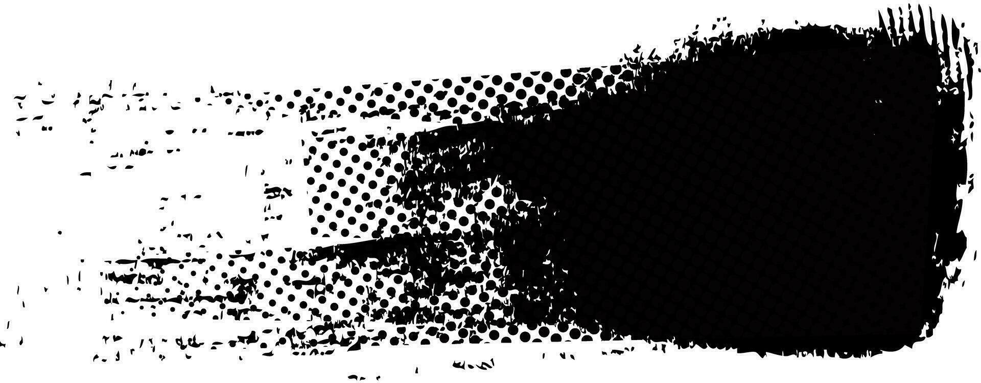 Black paintbrush splattered, abstract rough. Splash ink brush stroke, grunge style, halftone graphic texture. Vector stroke illustration