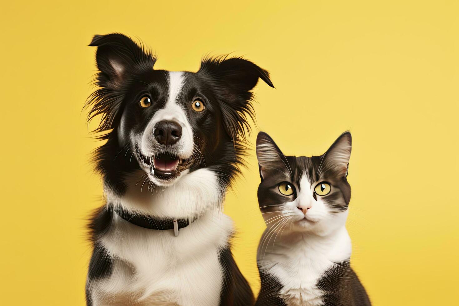 AI generated Cat and dog together with happy expressions. AI Generated photo