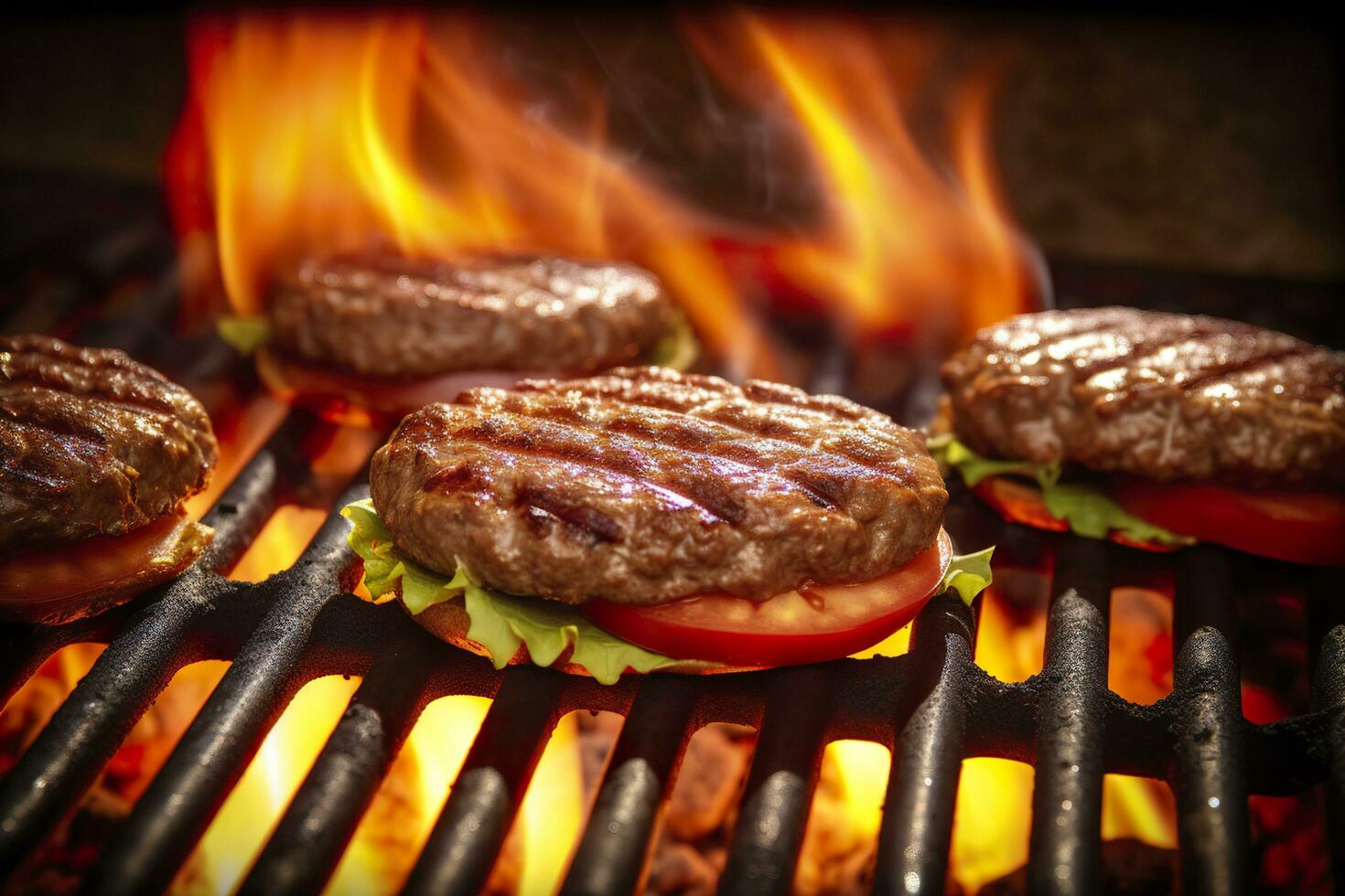 AI generated Hamburgers on the grill. AI Generated photo