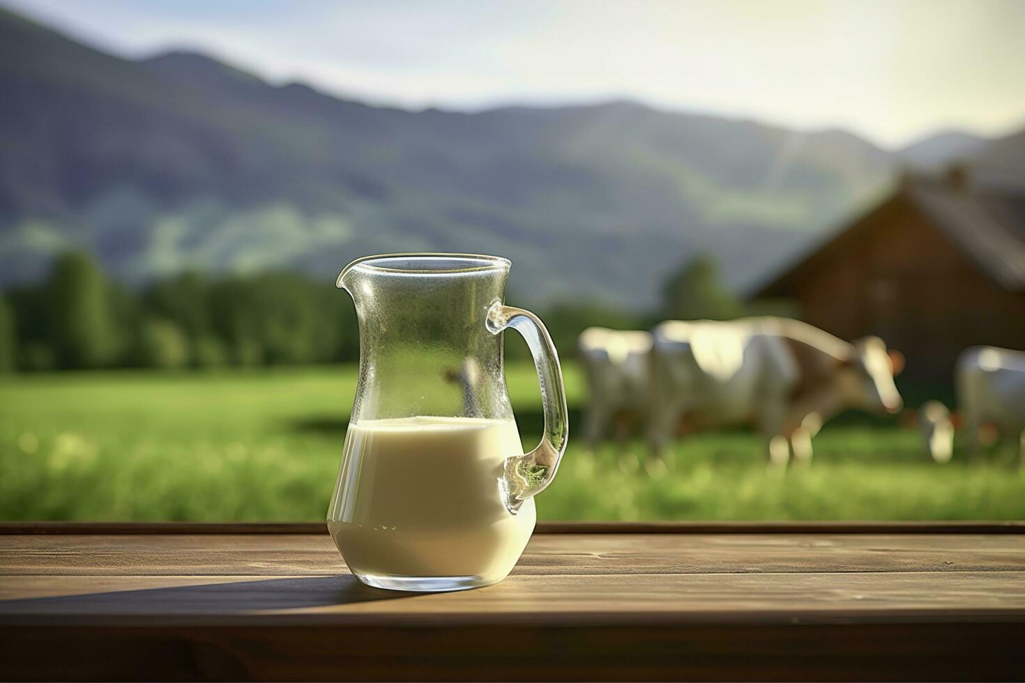 ai generado vaso lanzador con Fresco Leche en un de madera mesa. ai generado foto