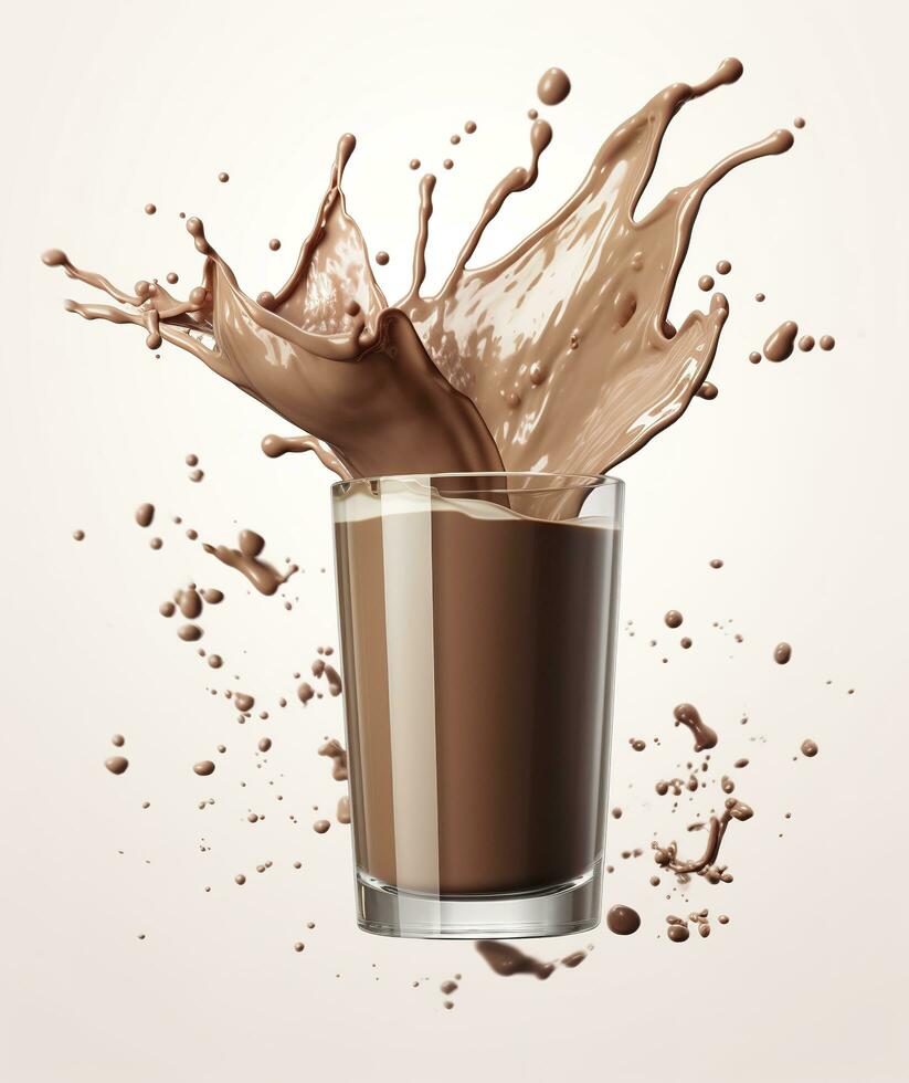 AI generated Glass with splashing cocoa, Chocolate Pouring, and splash. 3d illustration.  AI Generated photo