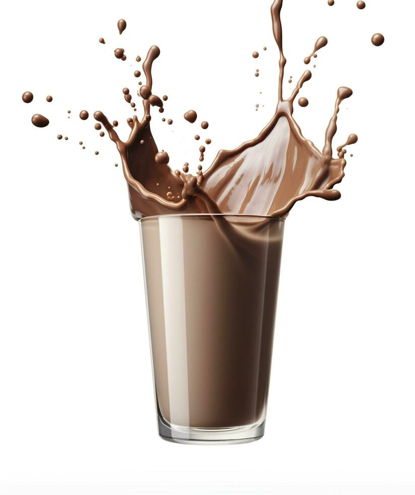 AI generated Glass with splashing cocoa, Chocolate Pouring, and splash. 3d illustration.  AI Generated photo