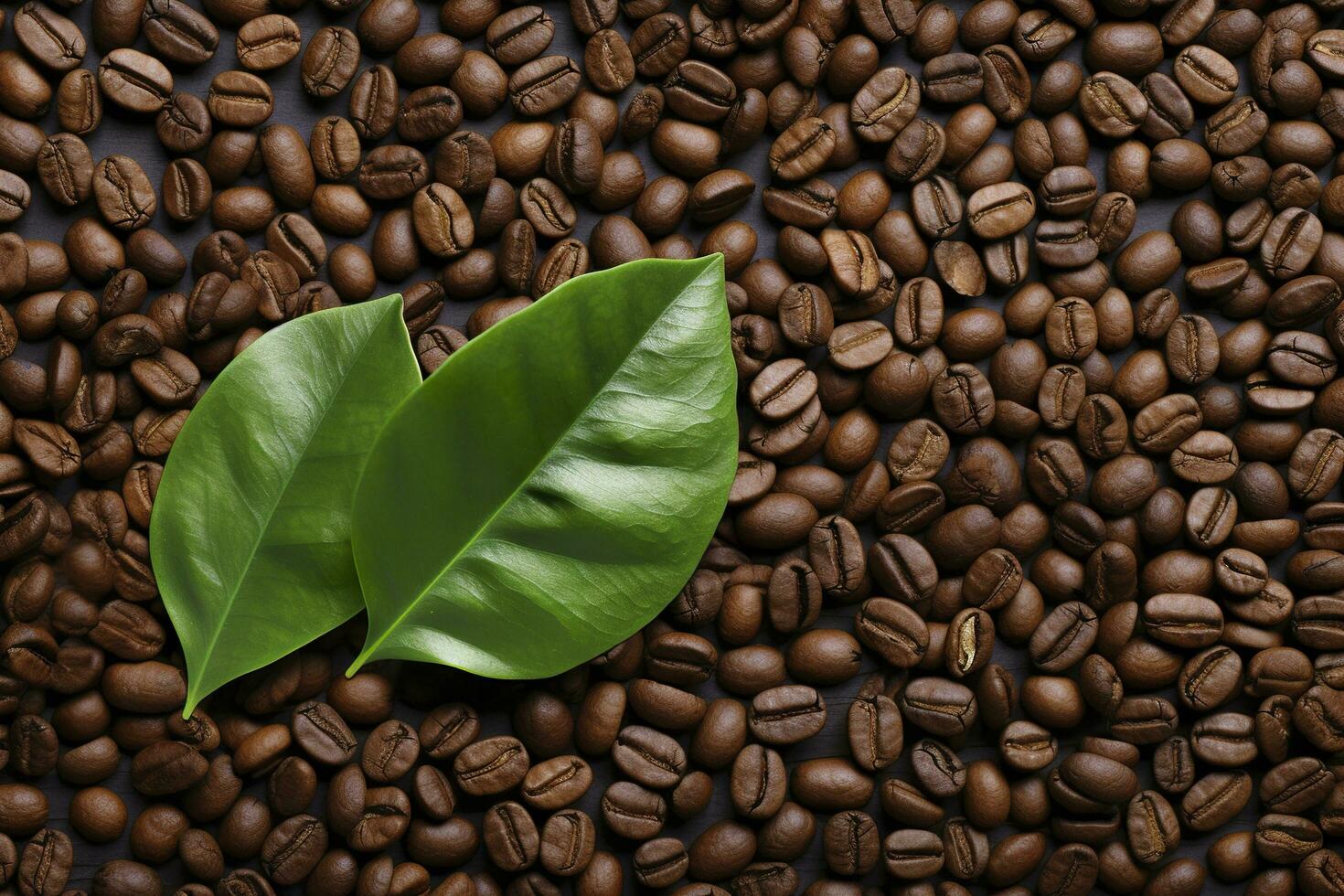 AI generated Green leaves with coffee beans as background. AI Generated photo