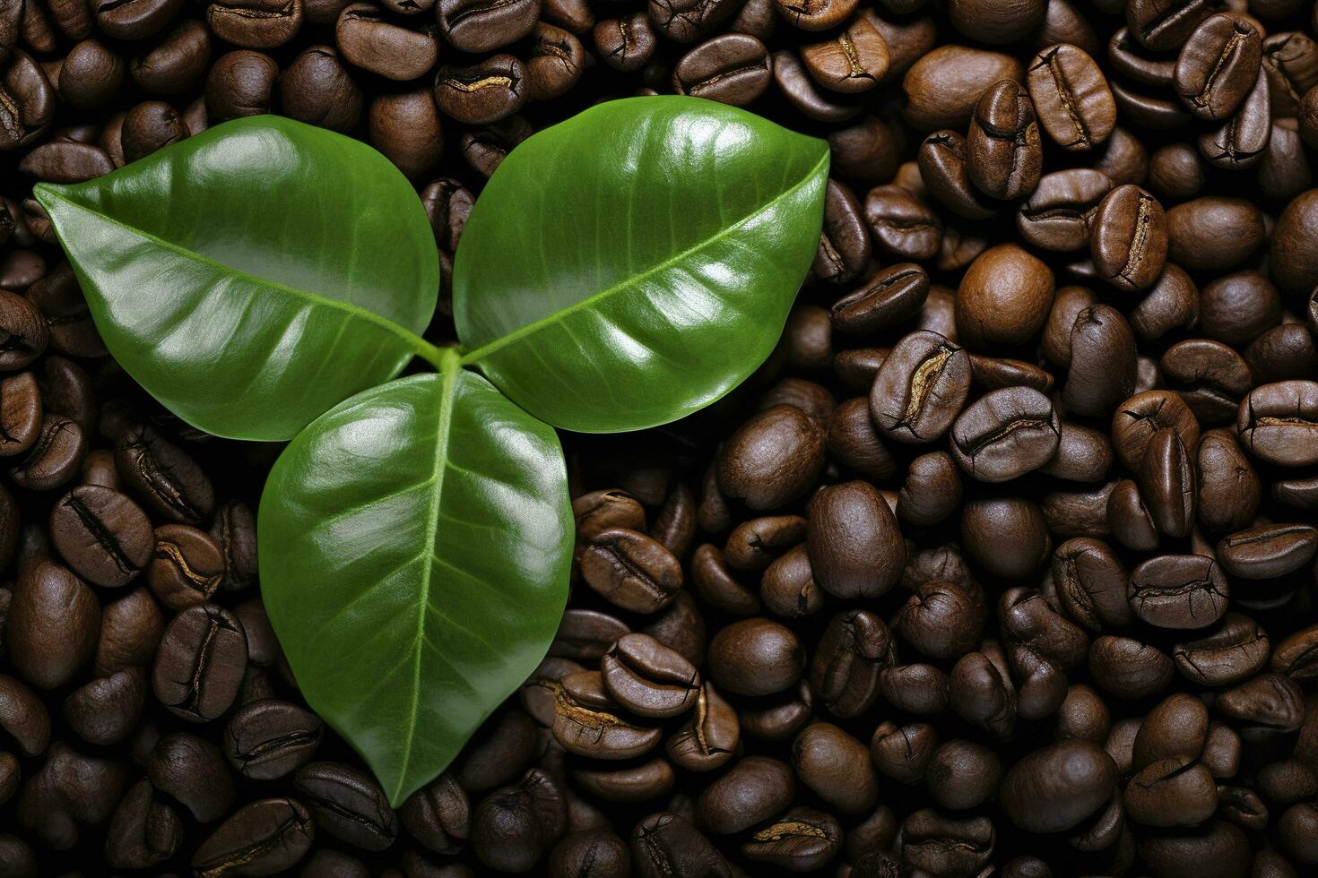 AI generated Green leaves with coffee beans as background. AI Generated photo