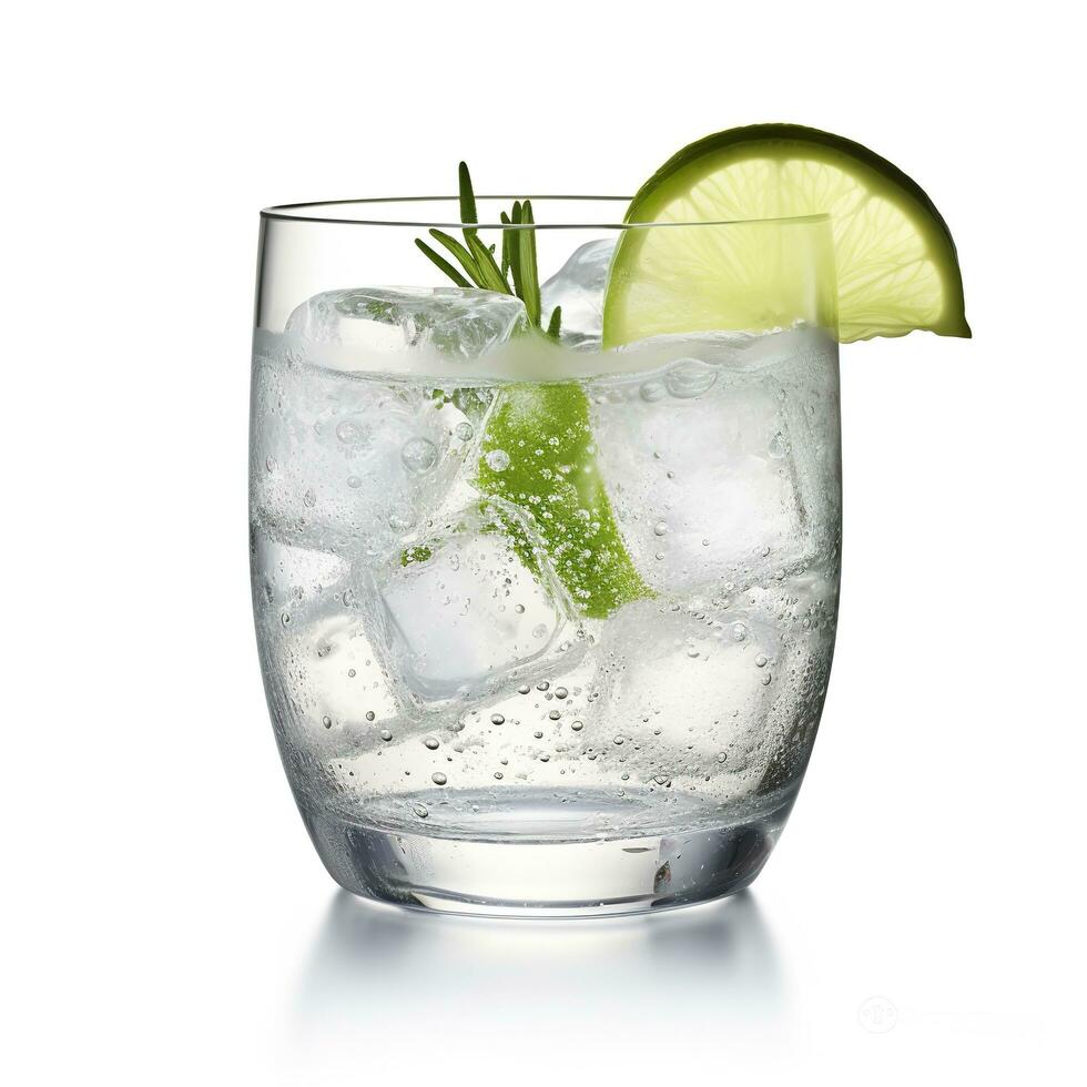 AI generated Gin tonic glass of water with ice isolated on white background. AI Generated photo