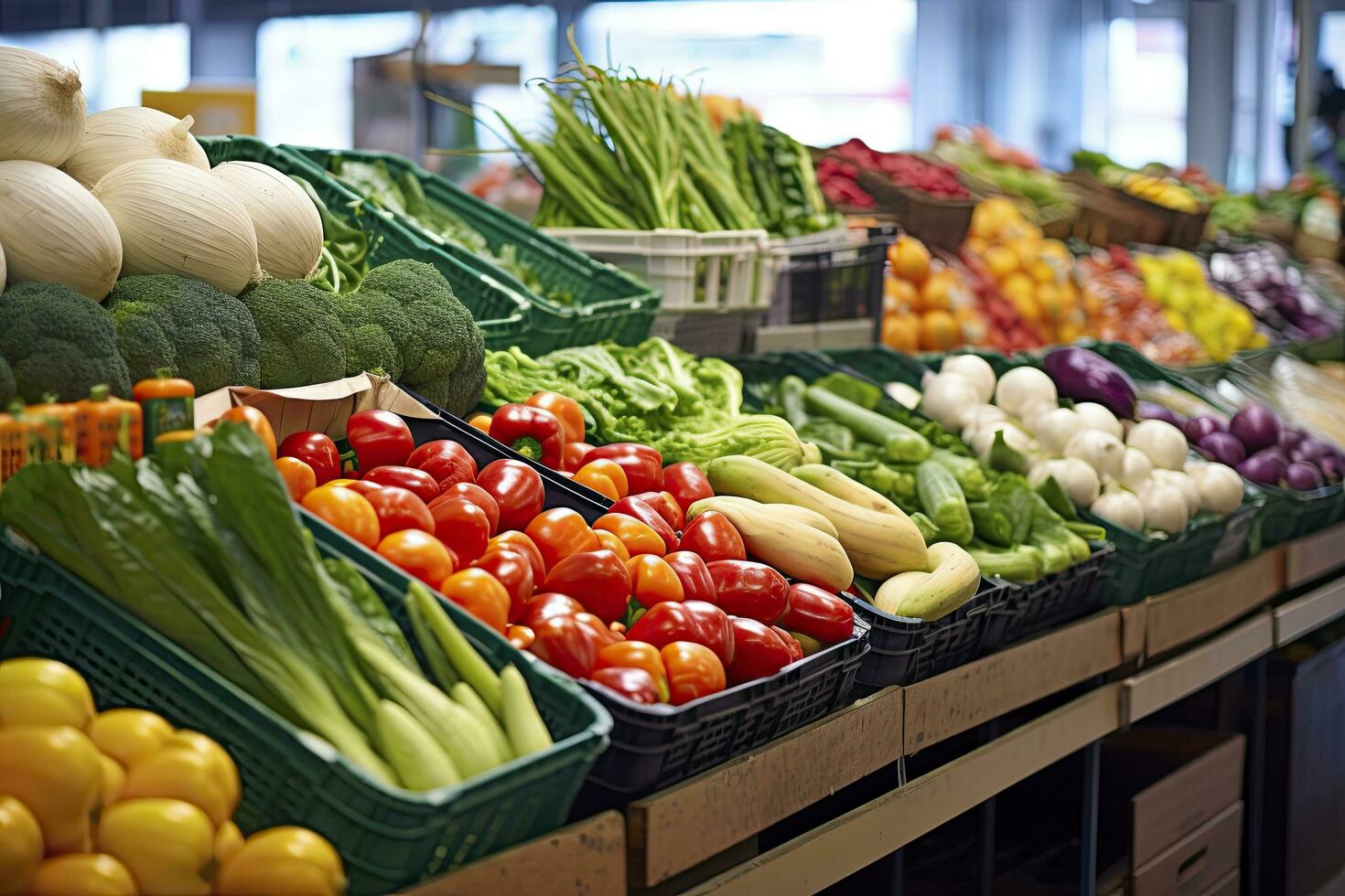 ai generado frutas y vegetales a ciudad mercado. ai generado foto