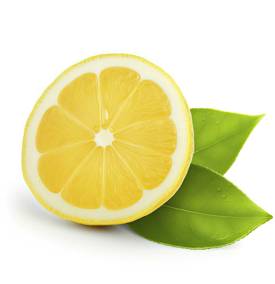 AI generated Lemon with leaf isolated on white background. AI Generated photo
