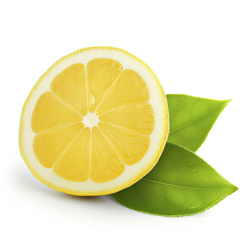 AI generated Lemon with leaf isolated on white background. AI Generated photo