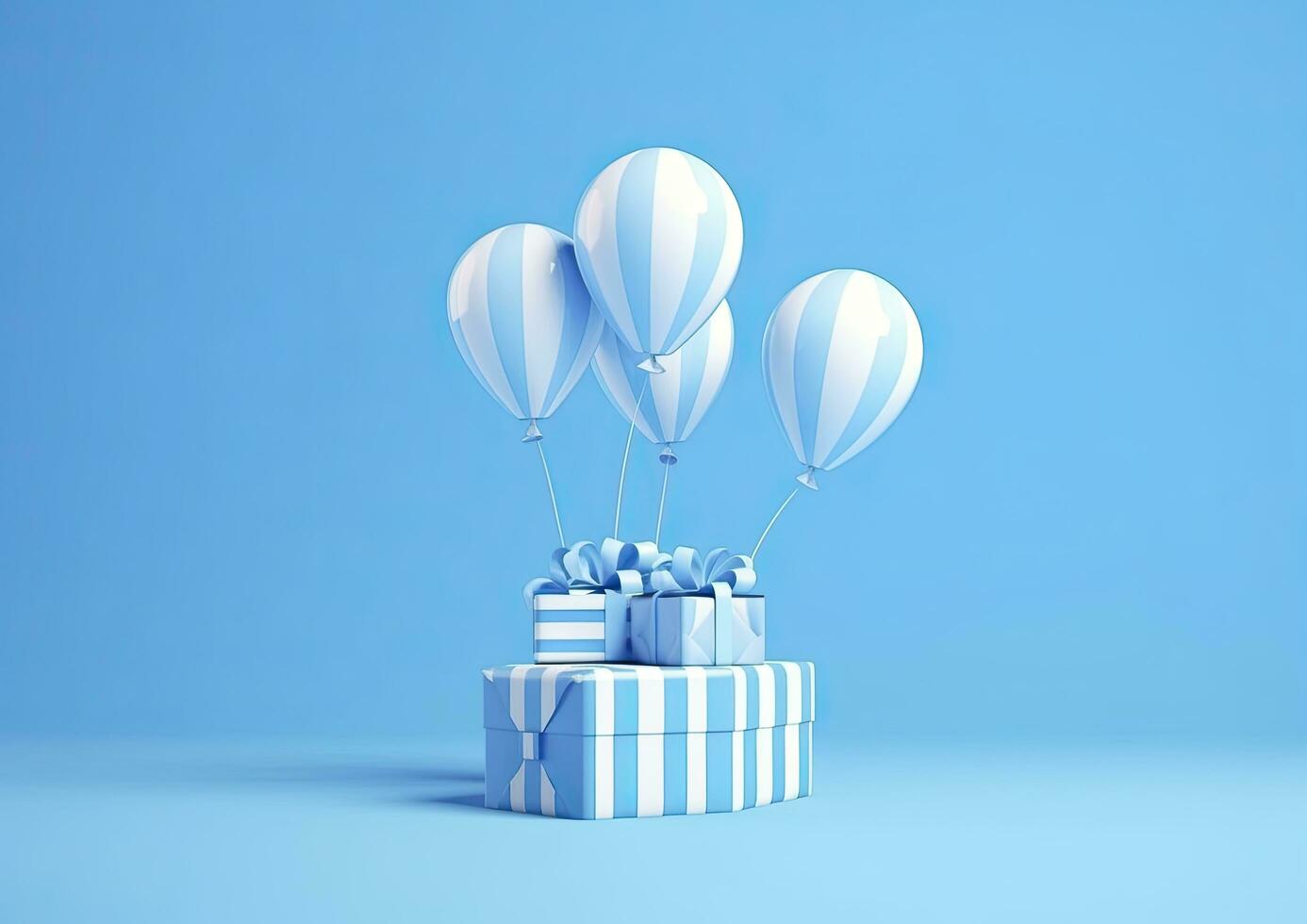 AI generated Balloons with gift box. AI Generated photo