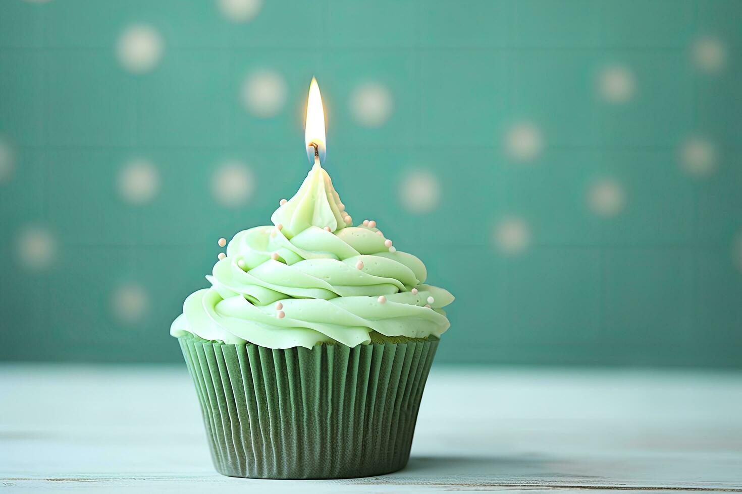 AI generated Happy Birthday Cupcake with Candle. AI Generated photo