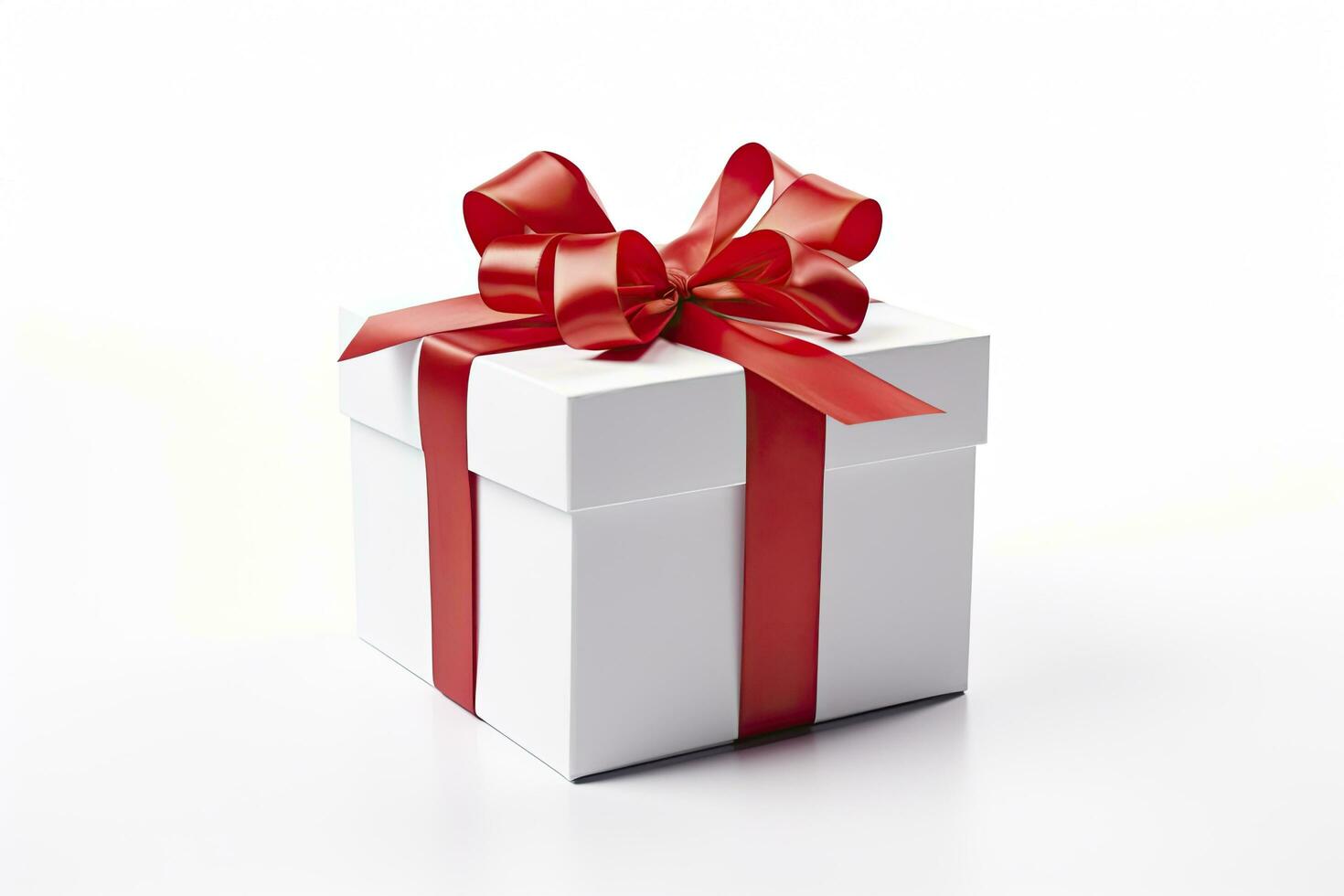 AI generated Gift box with red ribbon isolated on white background. AI Generated photo