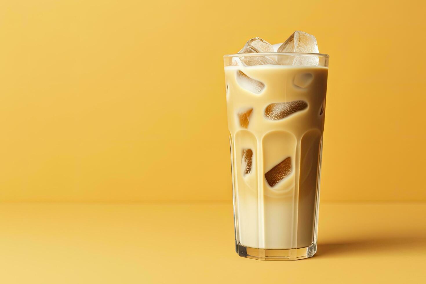 AI generated Iced Latte on yellow background. AI Generated photo