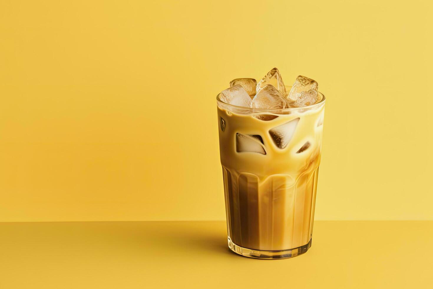 AI generated Iced Latte on yellow background. AI Generated photo