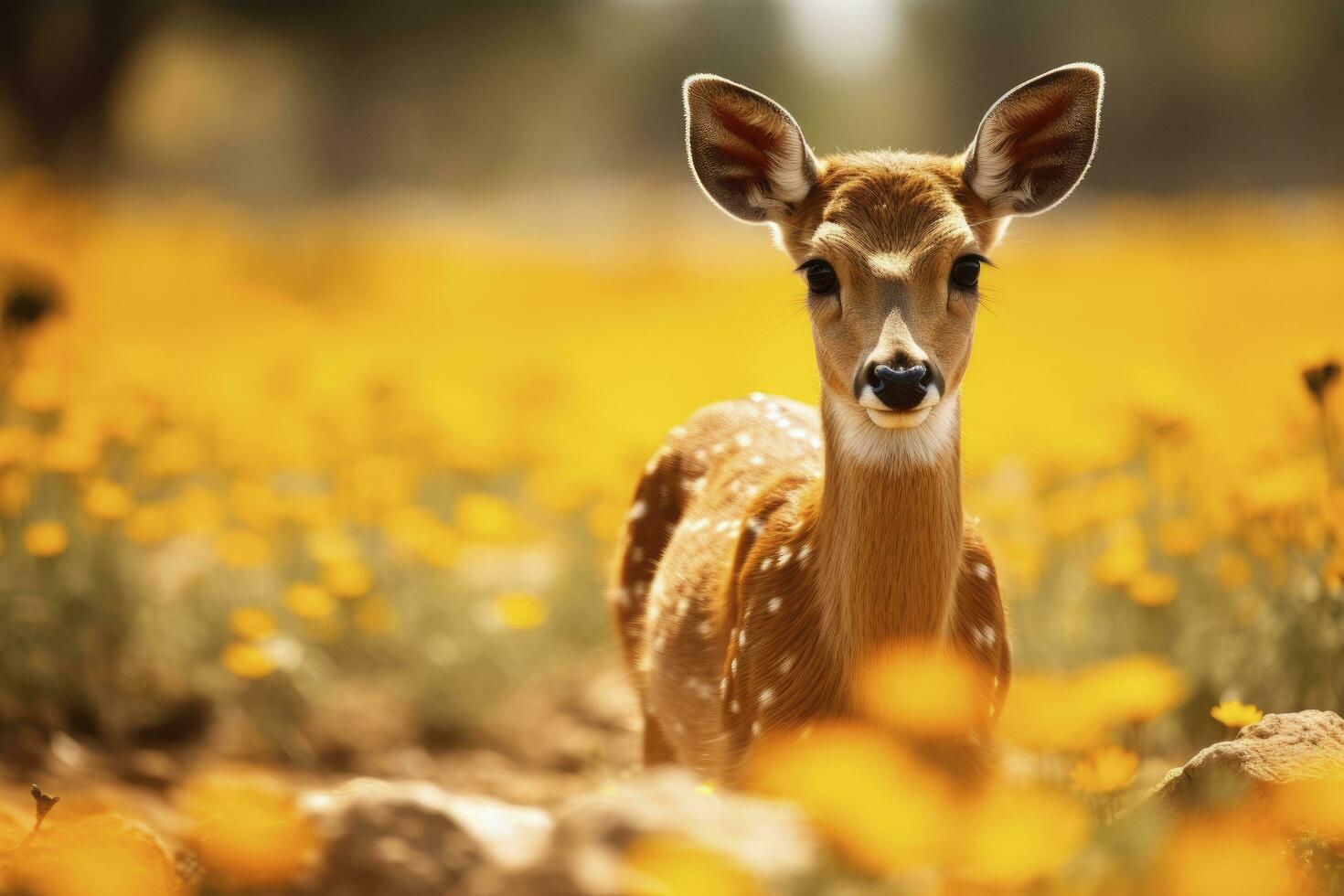 AI generated Female roe deer with beautiful flower. AI Generated photo