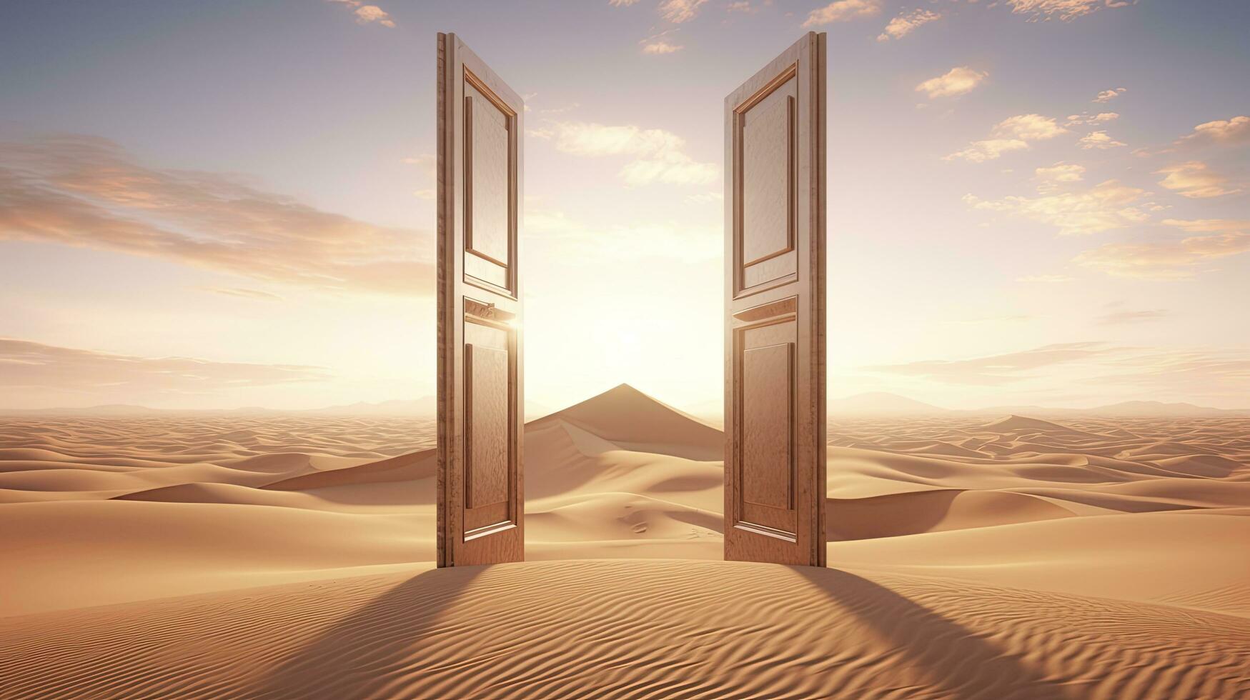 AI generated The opened door on the desert. Unknown and start up concept. AI Generated. photo