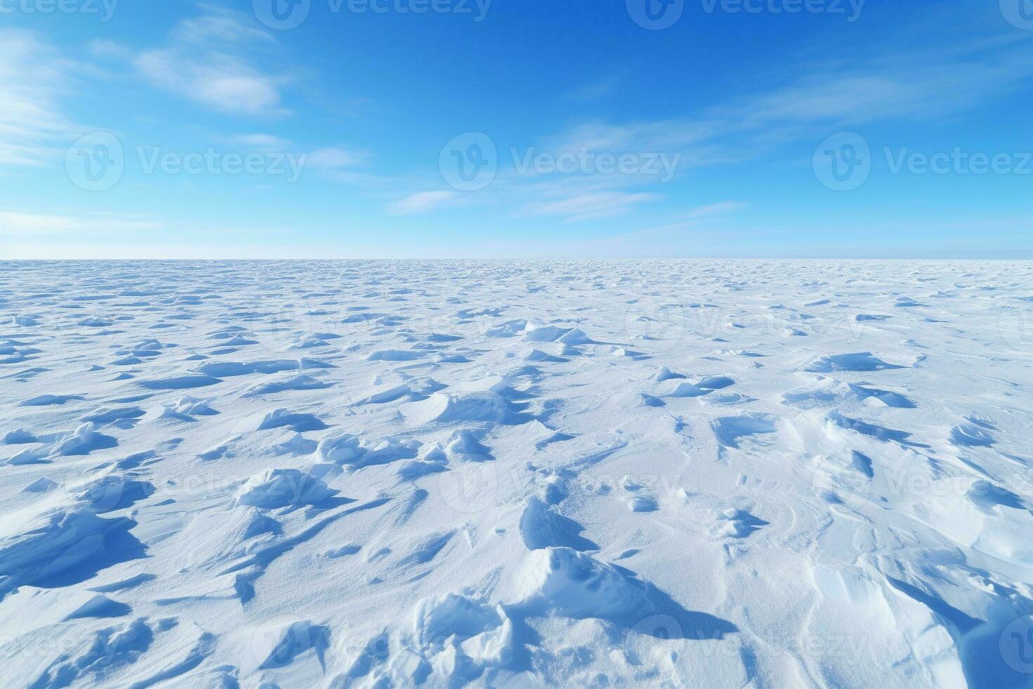 ai generado vasto congelado tundra a mediodía. vacío claro horizonte. llanura después un nevada. invierno paisaje foto