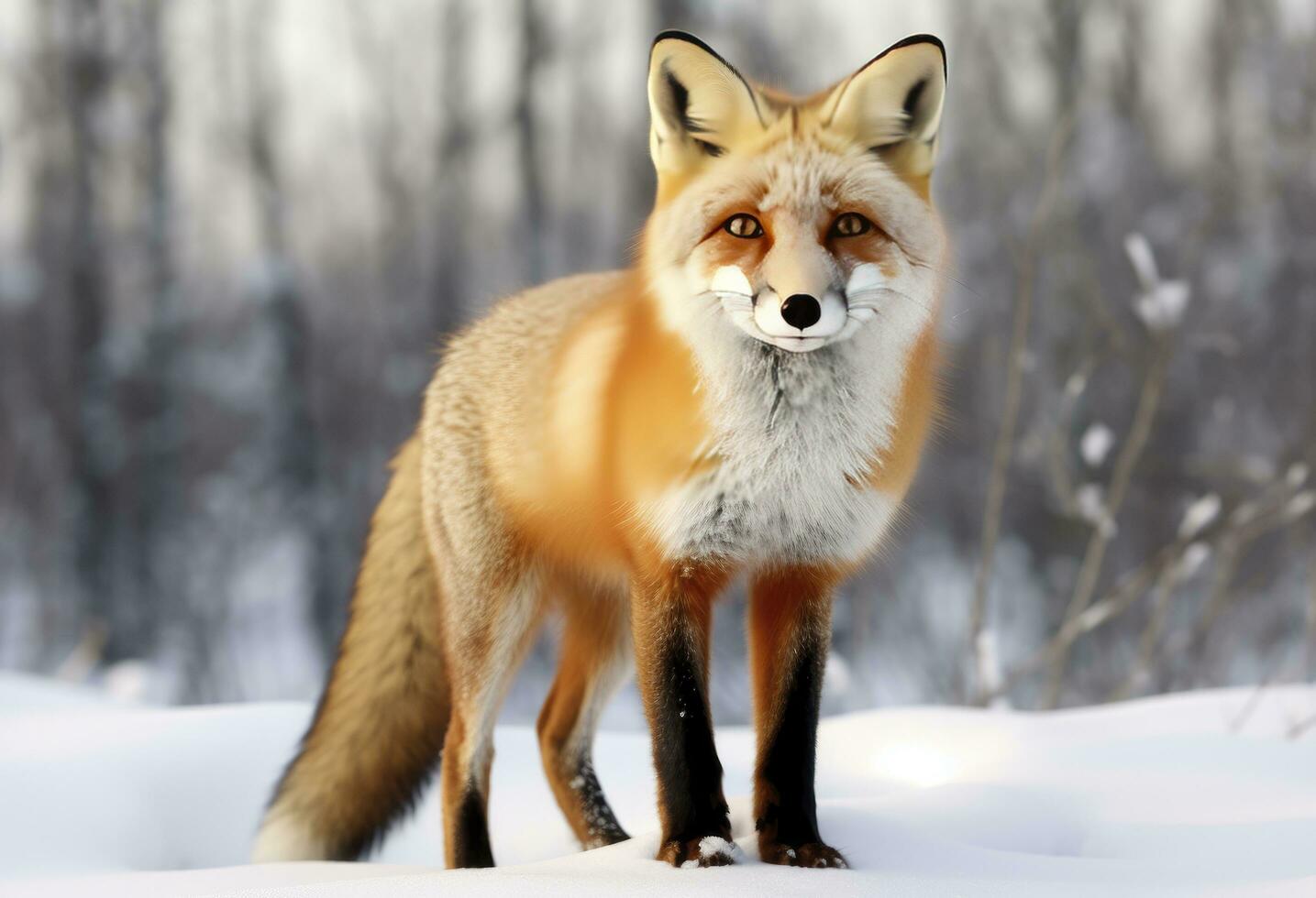 AI generated Red fox standing on snow. AI Generated. photo