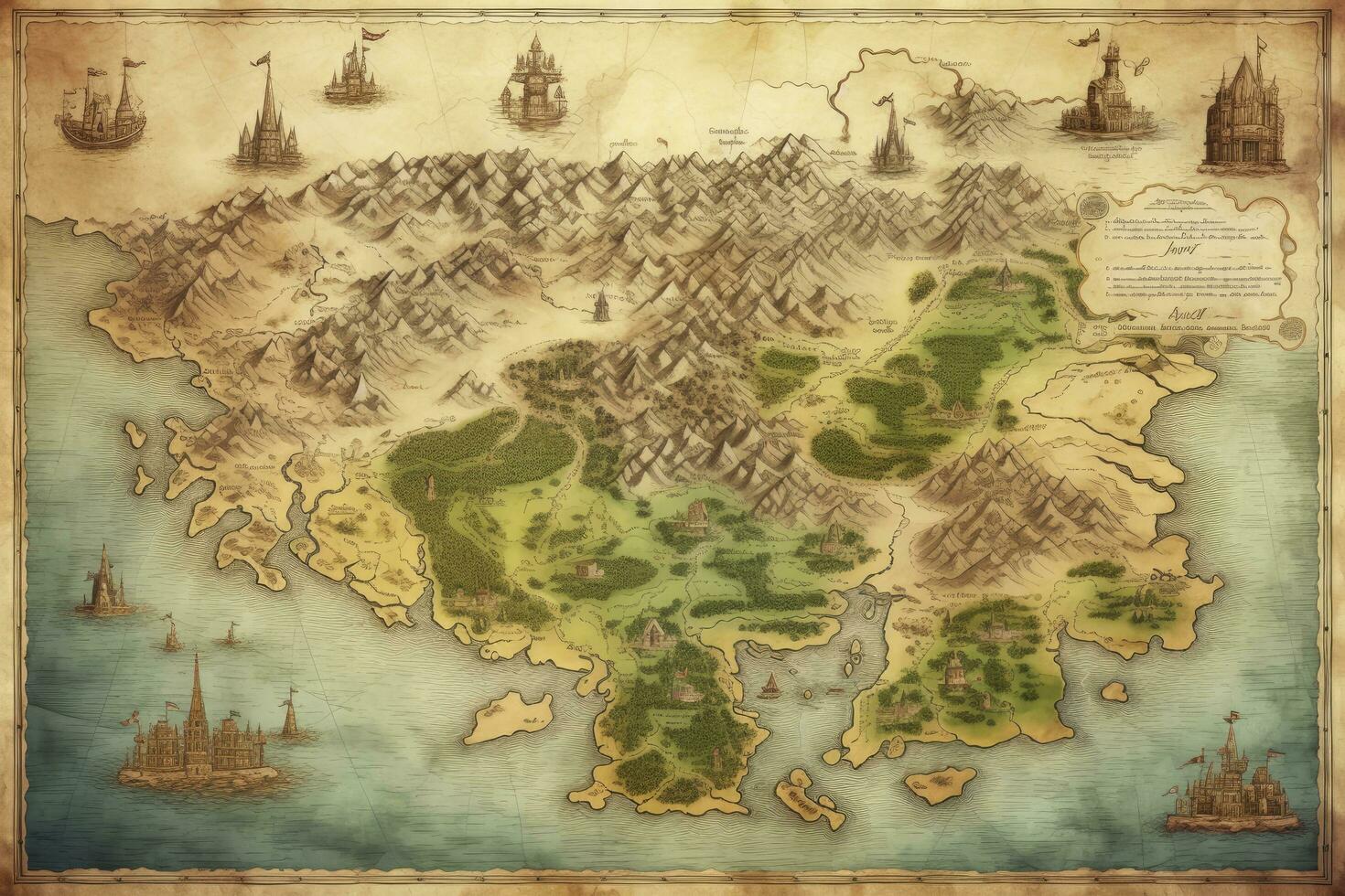 AI generated Great detailed illustration of the world map in vintage style. AI Generated photo