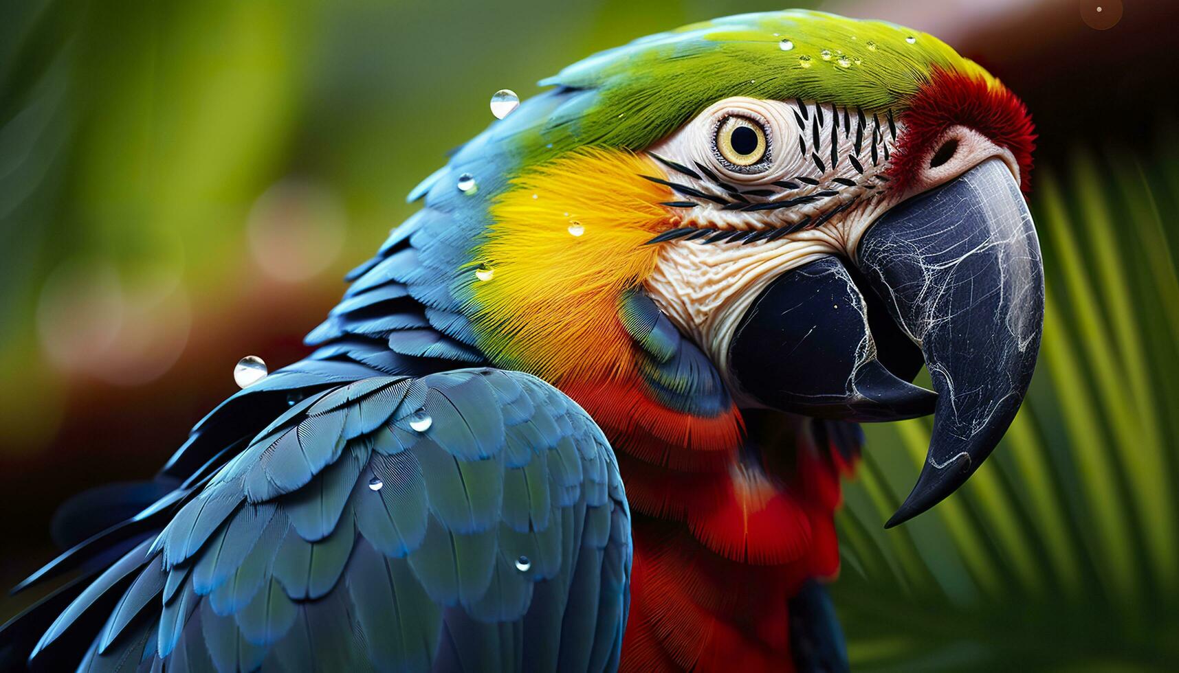 AI generated Tropical macaw perched, vibrant feathers in focus. Generative AI photo