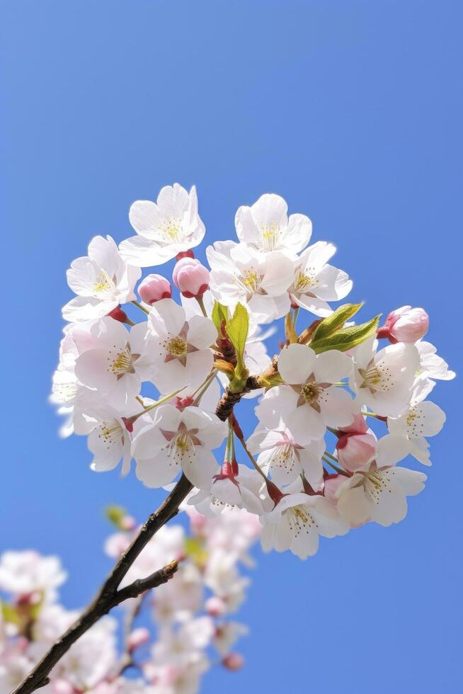 ai generado Cereza florecer en contra claro azul cielo.ai generado. foto