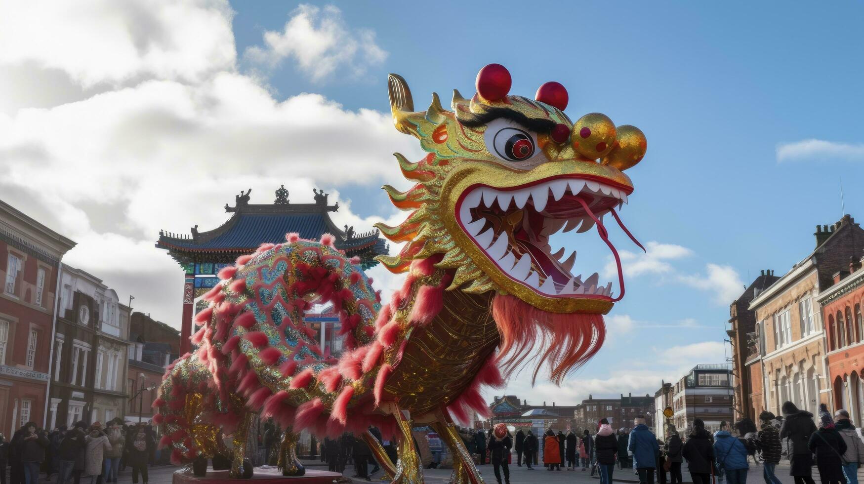 AI generated Chinese Dragon under a bright sky. AI Generated photo