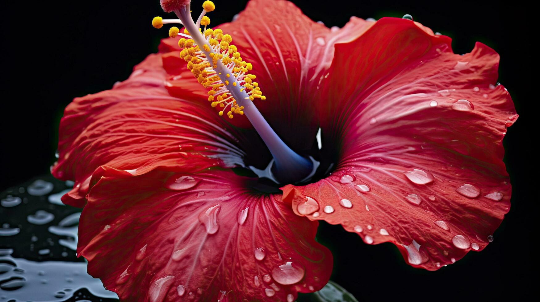 ai generado un hibisco flor con un negro fondo.ai generado. foto