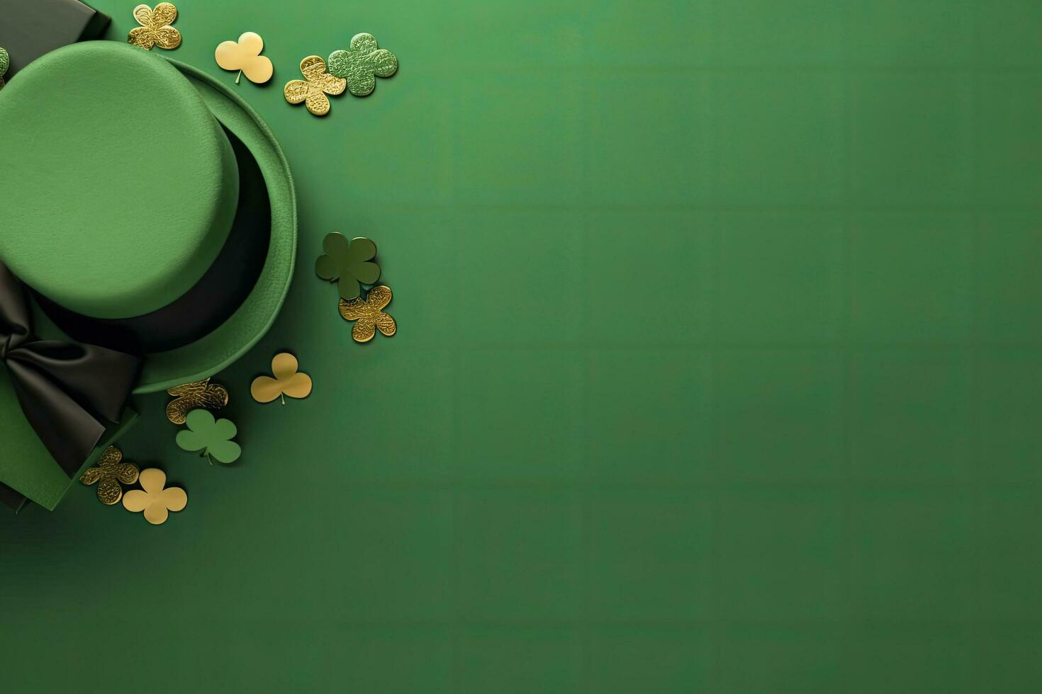 AI generated St Patrick's Day concept. leprechaun headwear gift boxes pot with gold coins. AI Generated photo