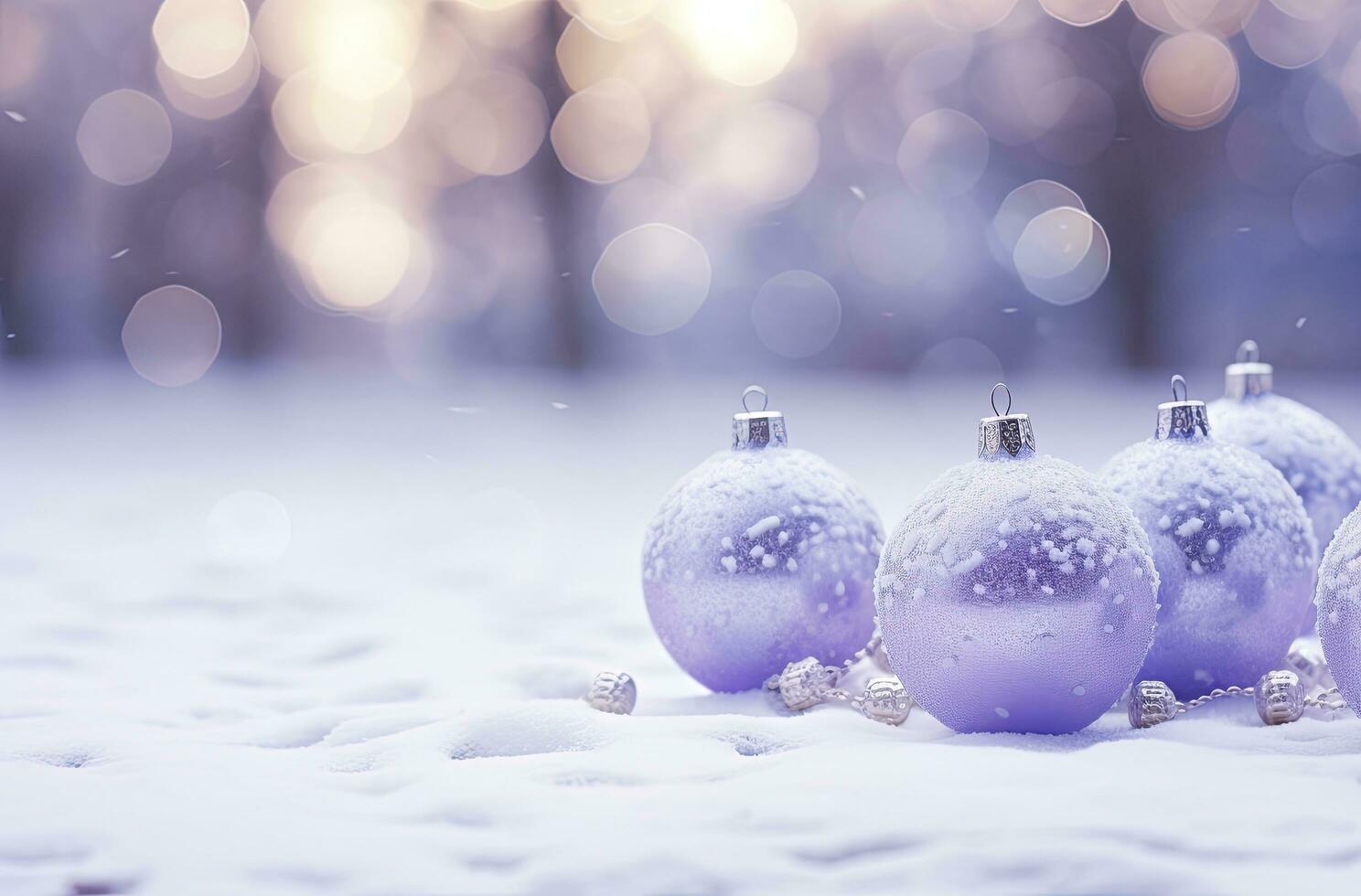 AI generated Christmas decorations ball on snow background. AI Generated photo