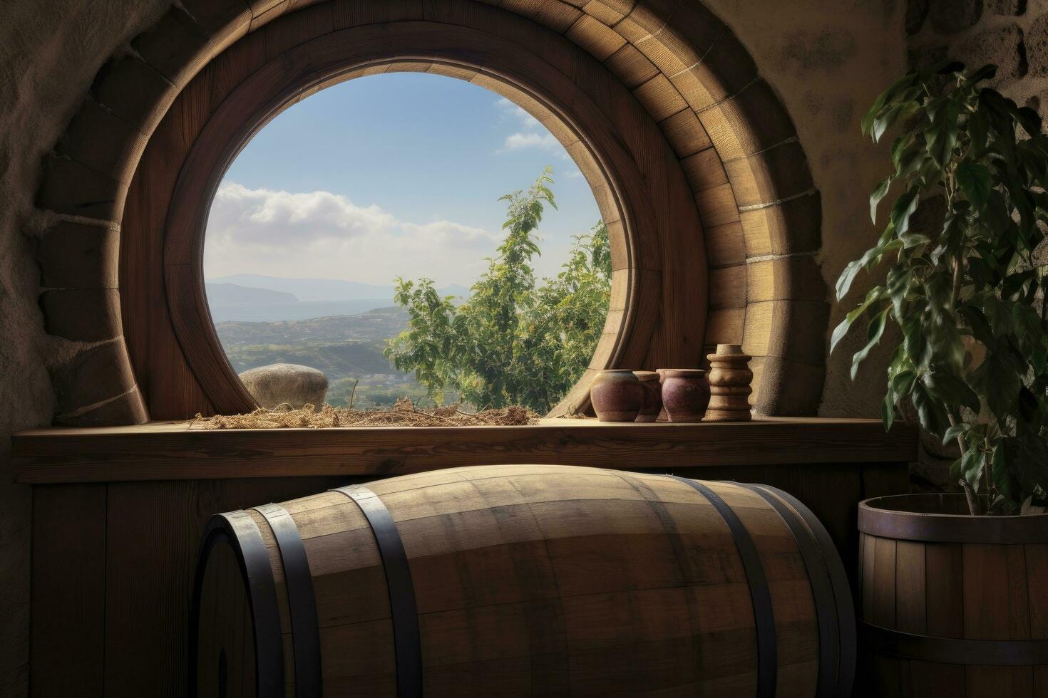 AI generated Barrel in an ancient castle beside the window. AI Generated photo