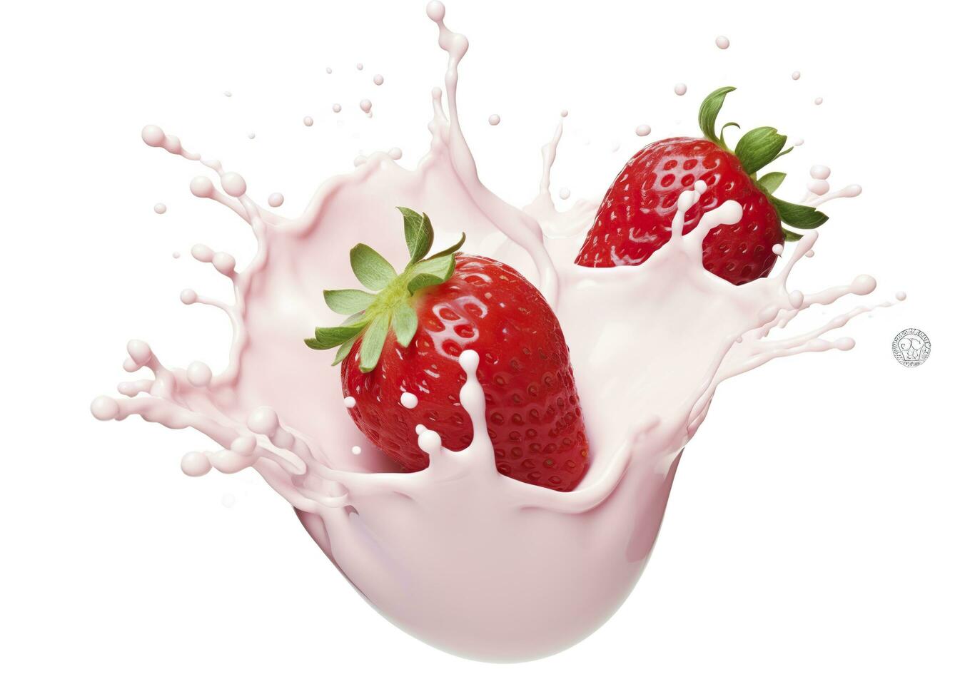 AI generated milk or yogurt splash with strawberries isolated on white background, 3d rendering. AI Generated photo